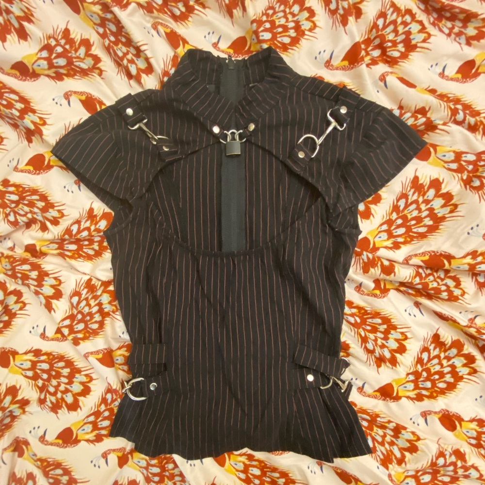Rare Lip Service Pinstripe Bondage Top